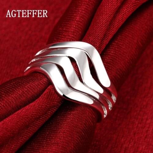 AGTEFFER 925 Sterling Silver Hollow Water Ripple Man Ring For Women Fashion Wedding Engagement Party Gift Charm Jewelry