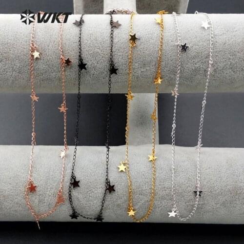 WT-N978 Trendy Charming Brass Necklace Women Necklace With Little Star Piece Decoration 4 Color Necklace 14/18/24/30 inch