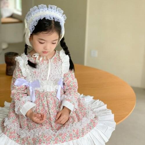 Girls Lolita Dress 2021 Spanish Girls Boutique Dress for Toddler Girls Floral Princess Baby 1st Birthday Party Clothes