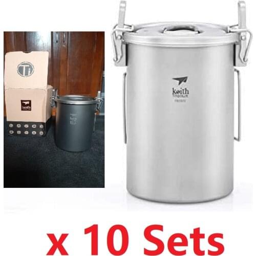 10 Sets Keith Titanium Ti6300 Outdoor Portable Rice Pot Cookware Light Weight Camping Pressure Cooker Multipurpose Ultralight