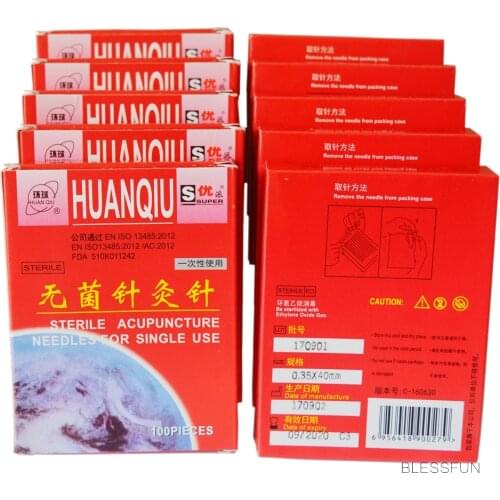 10 BOXES HUANQIU DISPOSABLE TCM ACUPUNCTURE NEEDLES,FILIFORM NEEDLE SURGERY STEEL FLAT END SPRING HANDLE TOTAL 1,000PCS