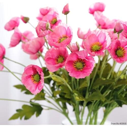 4 Heads/branch Poppy flowers with leaves Artificial flower fleurs artificielles for Home party Decoration flores Poppies