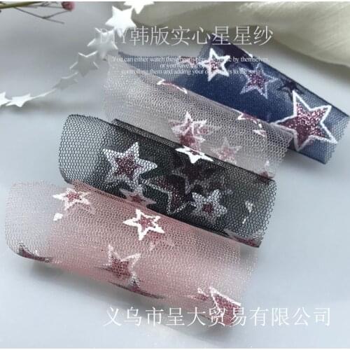 5yards Glitter Stars Printed Organza Stain Ribbon DIY Craft Gift Bouquet Wrapping Hairwear Bowknot Clothing Accessories
