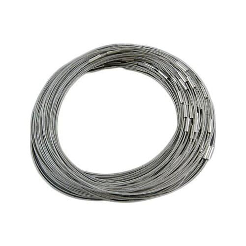 50 strand DIY Jewelry Making Necklace Loop with Brass Clasp, Made of Steel Wire, Grey, 1mm thick, 17.5" D15 display