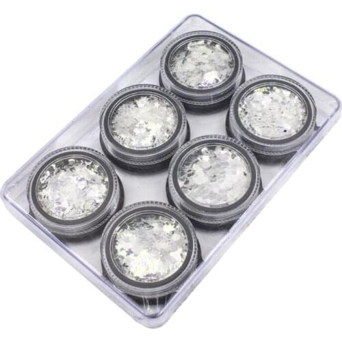 6pcs Nail Glitters Powder Wholesale white Shiny Sequins Charms Nail Design Manicure Supplies Tools