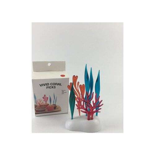 6pcs Bright Vivid Coral Fruit Picks Forks Set Dessert Toothpick Bento Tableware Pick