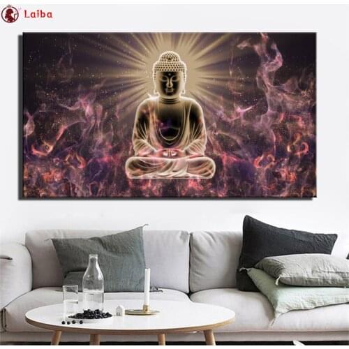 5d mosaic Diamond Painting Abstract Buddha Sitting Closed Eyes Art Buddhism Meditation Glowing diamond Embroidery full square