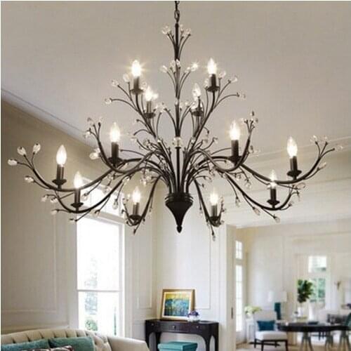 American Style Creative Nordic Black Iron Crystal Pendant Light Simple For Living Room Bedroom Dining Room Corridor Home