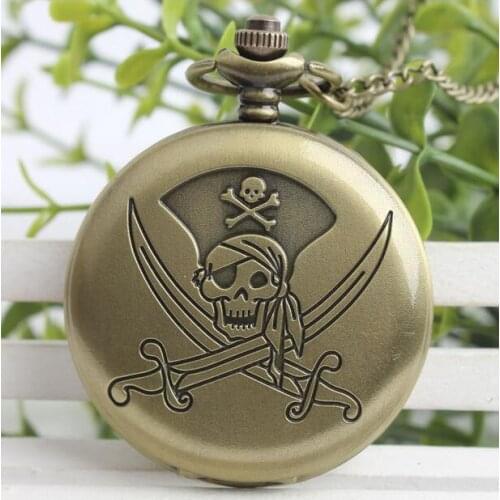 Animation One piece Skull bones Bronze antiques steampunk woman and men Necklace pocket watch chain