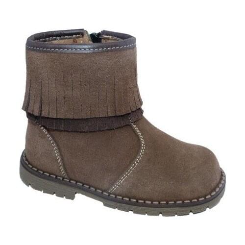Girls ankle boots in brown leather with fringes, from Andanines