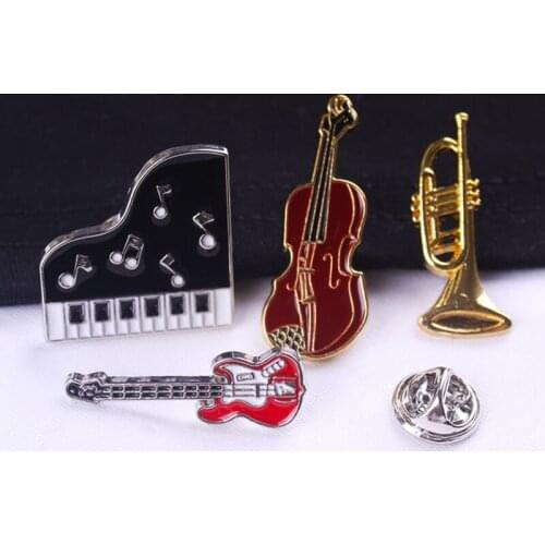 Fashion Vintage Violin Guitar Piano Brooch Musical Note Lapel Pins Enamel Brooches for Women Badge Suit Bag Collar Pin Button