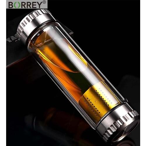 BORREY Tea Infuser Bottle For Water Double Wall Glass Water Bottle Beverage Water And Drink Separate My Bottle 2 Cover 1 Filter