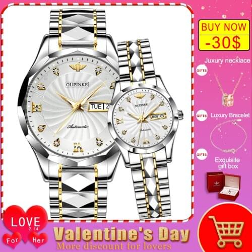 OUPINKE Fashion Couple Watches Men and Women Wrist Watch Automatic Mechanical Luxury Valentine Gifts set Bracelet watch