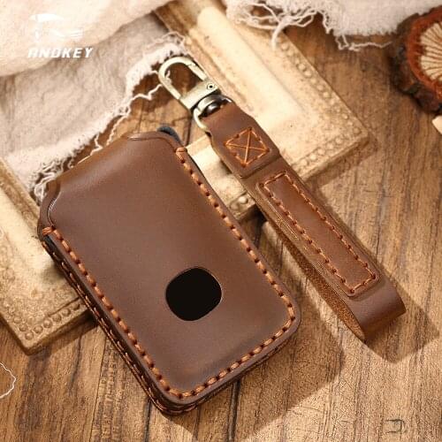 Dandkey Genuine Leather Car Key Case Fob 3 Buttons Smart Remote Protection Holder Cover For Mazda 3 Alexa CX4 CX5 CX8 2019 2020