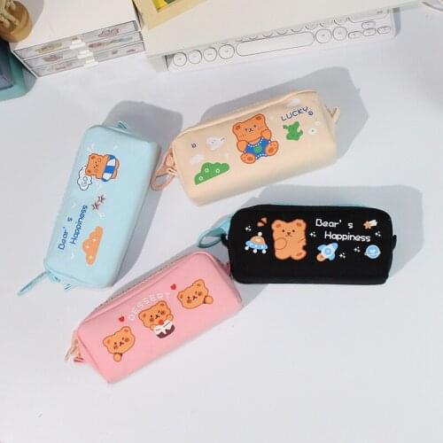 Cute cartoon bear large capacity zipper pencil case storage stationery office supplies stationery student school pencil case