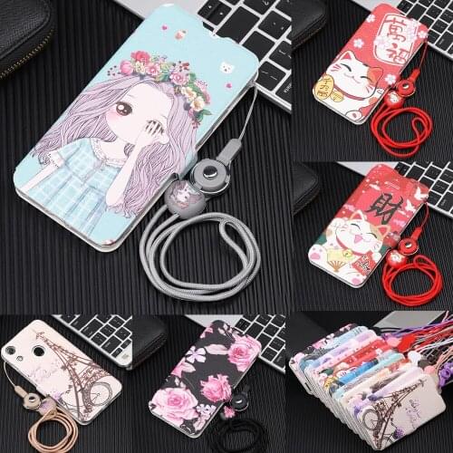For Huawei Y6 2019 Cute Painted Flip Wallet Stand Cover For Huawei Y6 Prime 2019 Back Cover With Strap Capa