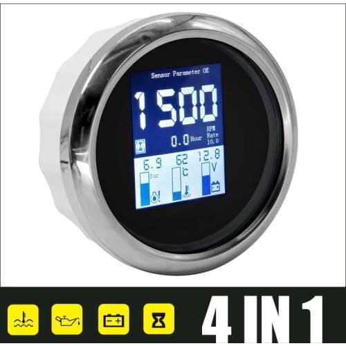 85mm Digital Tachometer Multi-functional 4 in 1 Gauge Water Temp Oil Pressure Gauge 0~10Bar With Alarm 9-32V For Outboard Engine