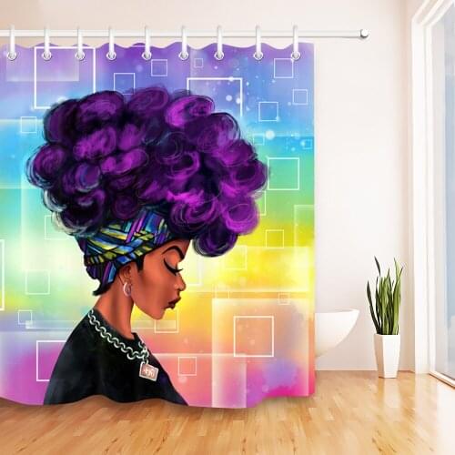 Beauty Salon Purple afro African american woman Waterproof Bathroom Shower Curtain Polyester Fabric Bathroom Curtain & 12 Hooks