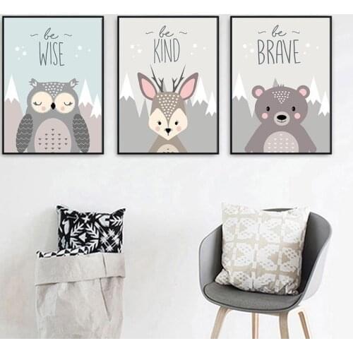 Canvas painting cute Cartoon Fox Owl Deer Nordic Canvas Painting Art Print Poster Wall paintings Children Bedroom Home Decor