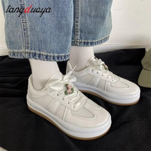 White Womens Sneakers Shoes casual Kawaii Platform Spring Flat Tennis Casual Basket Vulcanize shoes Lolita Trainers 2021