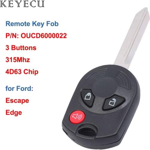 Keyecu Remote Car Key Fob 3 Buttons 315Mhz with 4D63 Chip for Ford Edge Escape 2007 2008 2009 OUCD6000022