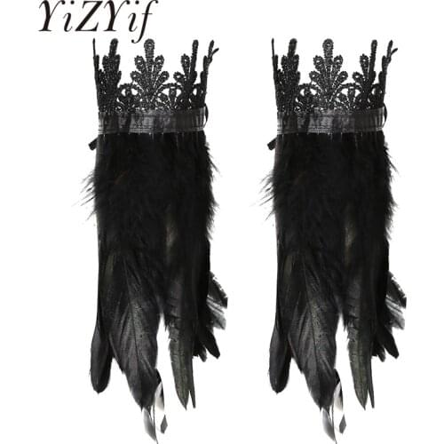 Feather Wrist Cuffs Black Real Natural Dyed Rooster Feather Wrist Cuffs with Ribbon Ties for Cosplay Costume Party Halloween