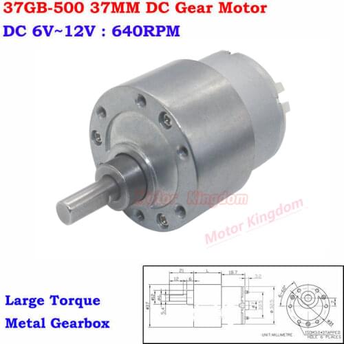 DC 6V~12V 320RPM-640RPM Large Torque Micro 37mm Metal Gearbox Electric Gear Motor Big Torque 6mm Shaft DIY Robot Car Modle