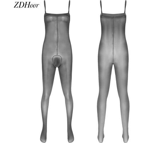 Men Body Stockings Transparent Bodysuit Adjustable Spaghetti Straps Bulge Pouch Erotic Sexy Leotard Gay Sissy Nightwear Bodysuit