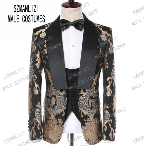 Costume Homme 2019 Elegant Formal Groom Men Dress Wedding Suits For Men Printed Floral Tuxedo Groomsmen Wedding Blazer Suits