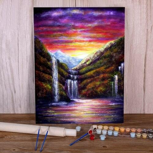 Natural Scenery Sunset Falls Painting By Numbers Complete Kit Acrylic Paints 40*50 Paiting By Numbers Wholesale