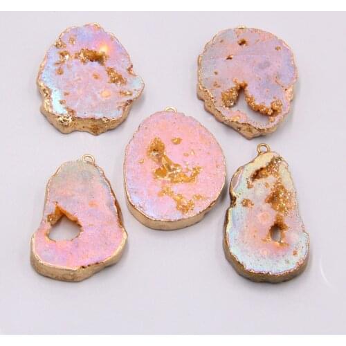 Natural pink quartz necklace pendant pink stone agates druzy pendants gems handmade jewelry stone Pendulum Pendant Necklace bulk