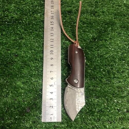 59HRC handmade Damascus steel knife folding pocket knife Manual outdoor portable folding knife utility knife Rosewood handle