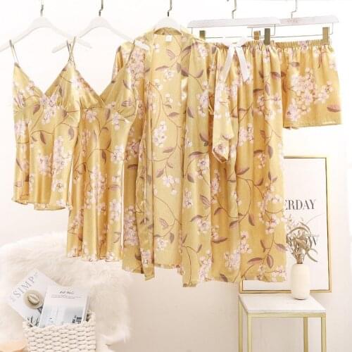 5PCS Pajamas Set Satin Sleepwear Women Spring Summer Nightwear Pijamas Suit Sexy Print Floral Sleep Set Casusl Thin Home Wear