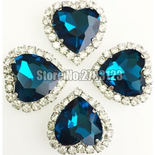 12mm 10pcs/20pcs Peacock blue heart shape Crystal buckle, high quality flatback Glass sew on rhinestones diy SKHY14
