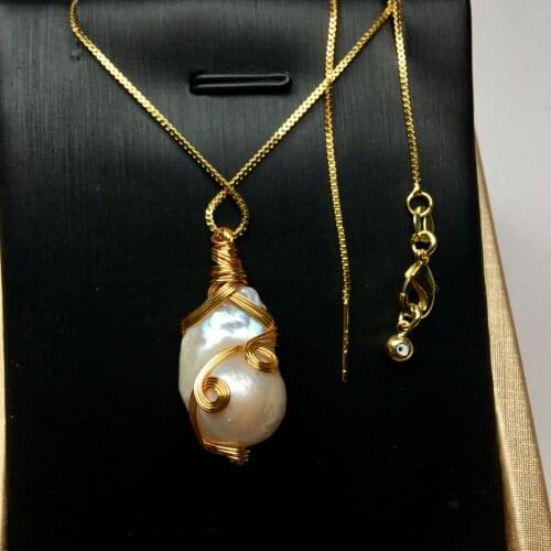 Freshwater pearl white reborn keshi drop baroque pendant chainnecklace 42cm for xmas gift