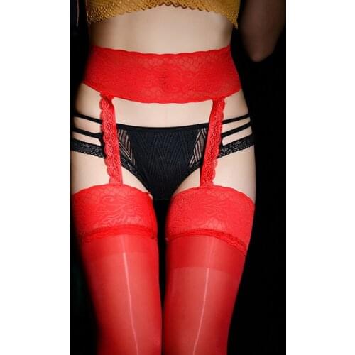 Luxury Oil Glossy Silk Stockings With Floral Garters Women Sexy Lingerie 8D Ultra Thin Transparent Lace Top Thigh High Stockings