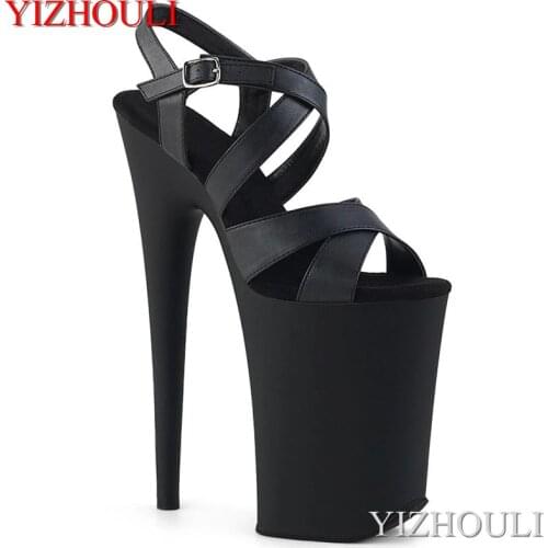 Ultra high heel 23 cm summer womens cross vamp, black thin heel, sexy stage show 9 inch sandals