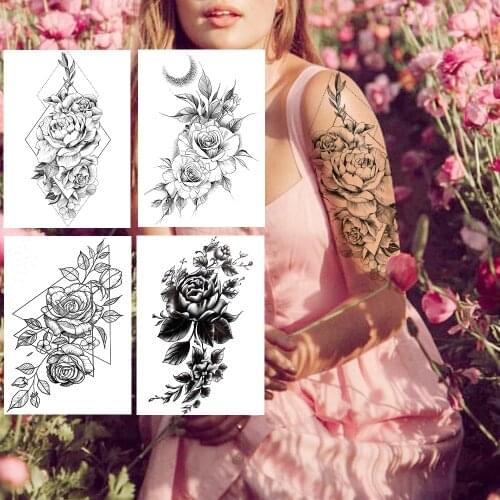 Sexy Real Triangle Flower Temporary Tattoo Sticker For Women Body Leg Art Fake Tatoo Adult Makeup 3d Rose Bunch Arm Tattoo Paper