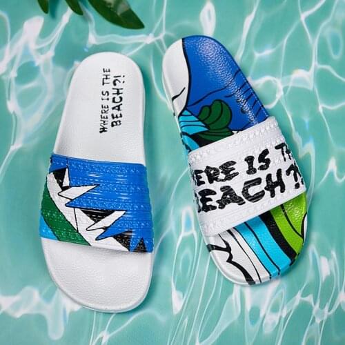 Summer Fashion Graffiti Slippers Male Alphabet Printing Outdoor Slides for Men Beach Vacation Surfing Slippers Flip Flops Men