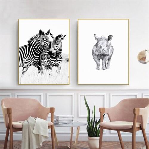 Nordic Black White Wall Art Posters and Prints Canvas Painting Animal Picture for Living Room Scandinavian Elephant Home Decor