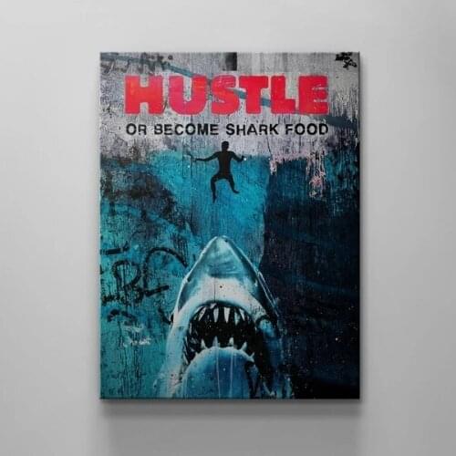 Canvas Modern Picture Blue Shark Fish People Home Decoration Painting Wall Art Prints Cartoon Poster Modular Frame Living Room