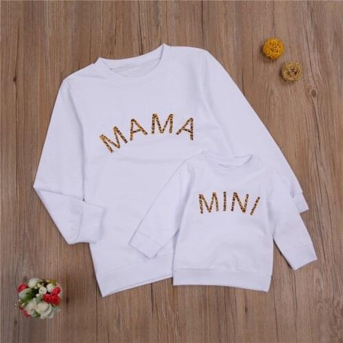 2021 Spring Autumn Mom and Me Family Matching Sweatshirt Baby Girls Letter Print Long Sleeve Pullover Top Hoodie Clothes