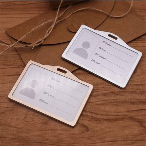 Unisex Vertical Business Work Card Holder Aluminum Alloy Work Name Card Case ID Badge Lanyard Holder Metal ID Business Case