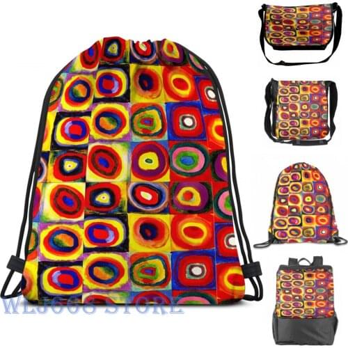 Funny graphic print shoulder Bags women Kandinsky Modern Squares Circles Colorful Single shoulder backpack travel men