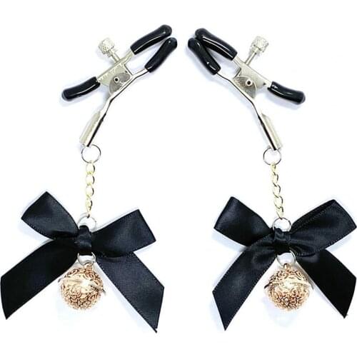 Metal Nipple Breast Clip Clitoral Stimulator with Bowknot Bead Decor Clamps BDSM Adult Game Sex Slave Toys