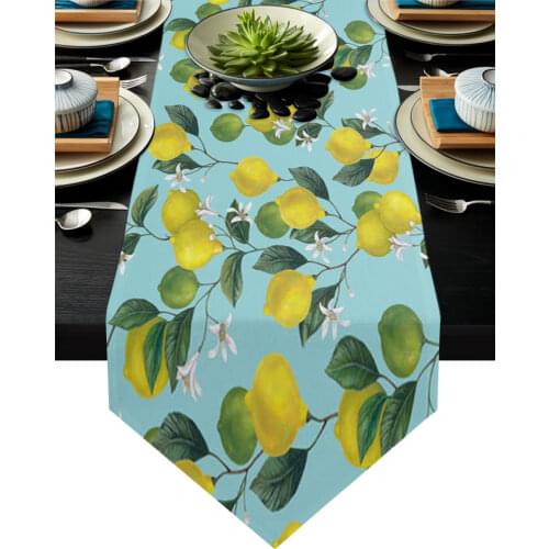 Yellow Lemon Green Leaf Fruit Table Runner Modern Table Flag Home Party Country Wedding Decoration Tablecloth Table Runners