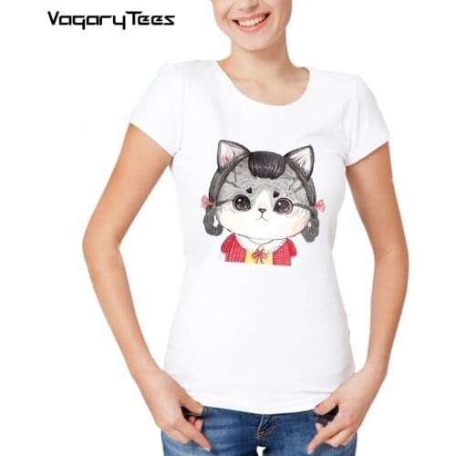 Women T shirt Sketch Cute Cartoon Cat Womens Streetwear Hipster Brand Clothing Hip Hop T-shirt Female Tops