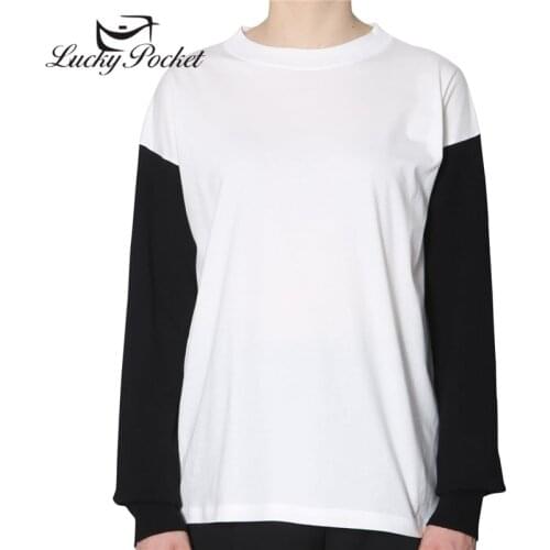 New Women Spring Summer White Patchwork Cotton Letter Print Long Sleeve T-Shirt Female Plus Size Tees Ladies Casual Tops ZM126