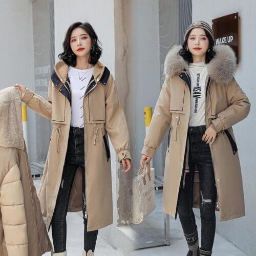 M-4xl Large And Long Style Pie Overcomes Womens 2021 Winter New Korean Loose Detachable Plush Inner Cotton Jacket