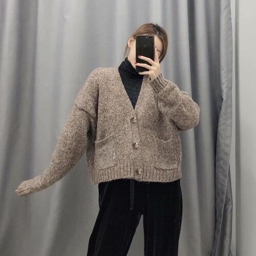 Casual knitted women sweater brown cardigans elegant single breast long sleeve cardigan pocket cardigant women ropa mujer za2019